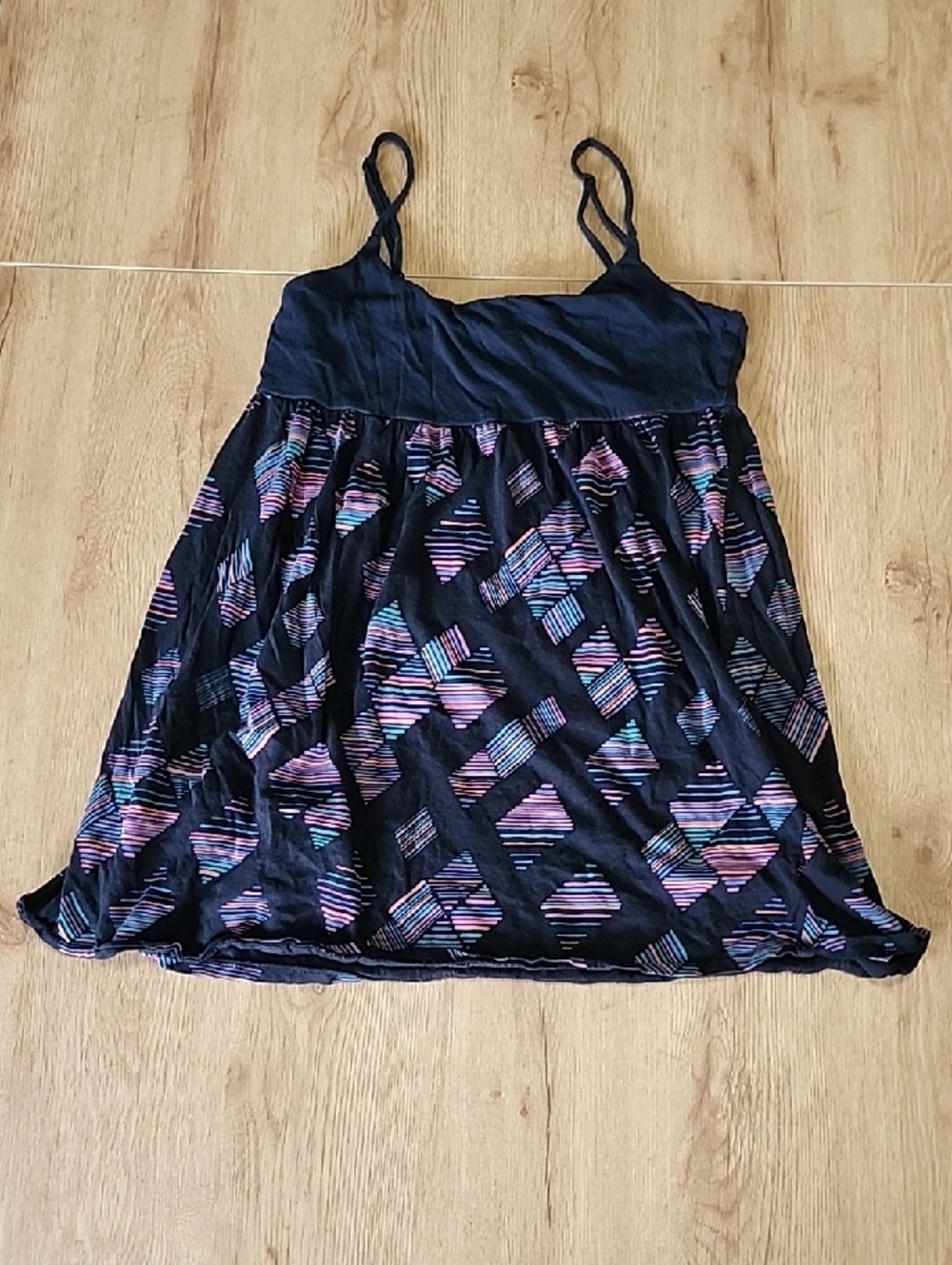Roxy Black Spaghetti-Strap Dress with Pink and Blue Geometric Print